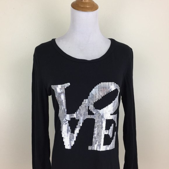 D&G DOLCE & GABBANA Italy Black Silver LOVE Sequin Long Sleeve Shirt - Picture 7 of 8
